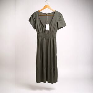 New! Quince Washable Silk Tiered Maxi Dress with Pockets Sz L Tiny Dot Black #78